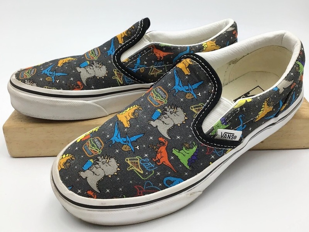 Vans Classic Slip On Dinosaur Diner Shoes Youth Size 1.5 Kids Sneakers